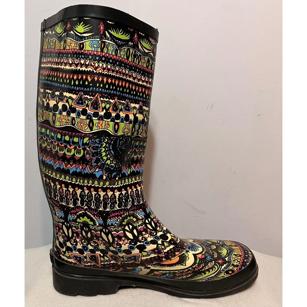 Sakroots‎ Womens Rhythm Rubber Rain/Snow Boots Multicolor Sz 10 Tribal Geometric